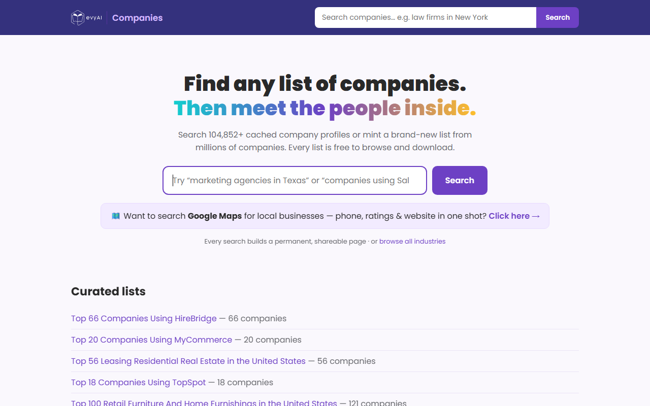 Companies Directory & Industry Hub screenshot