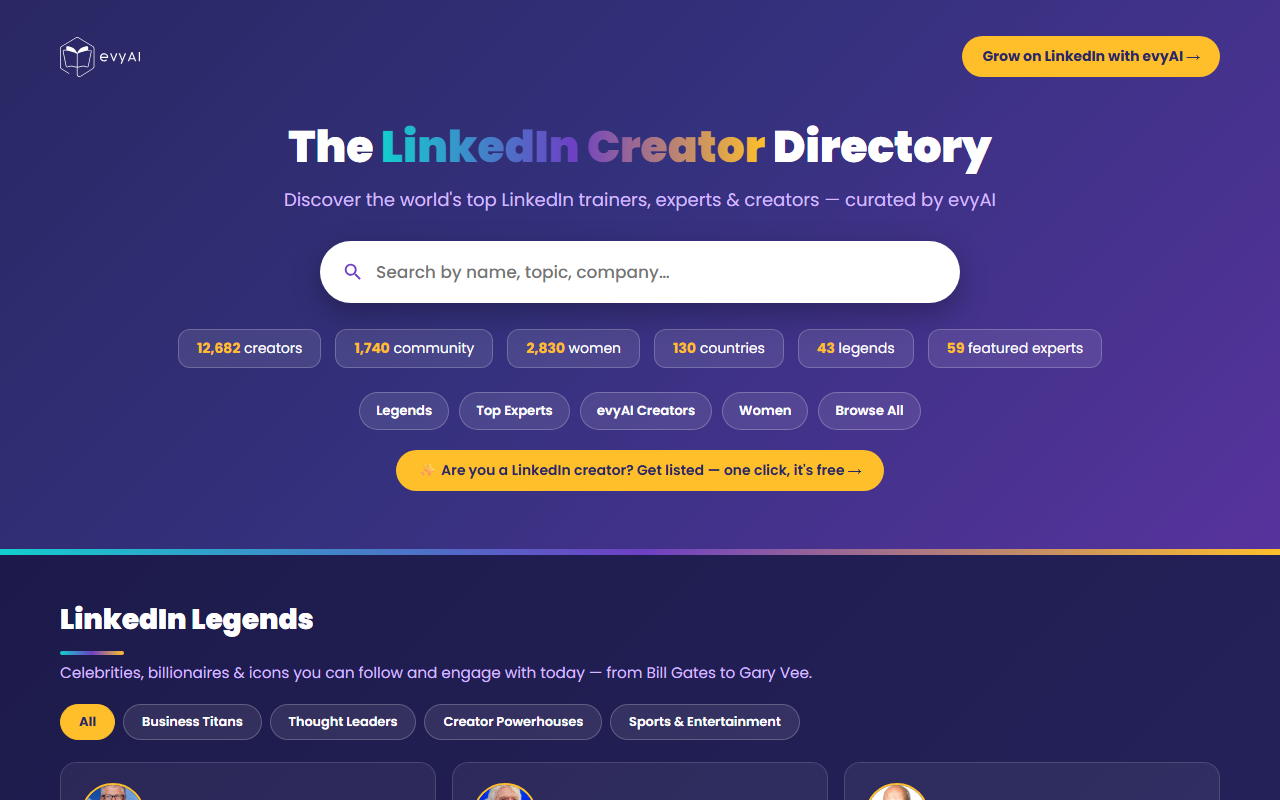 LinkedIn Creators Directory screenshot