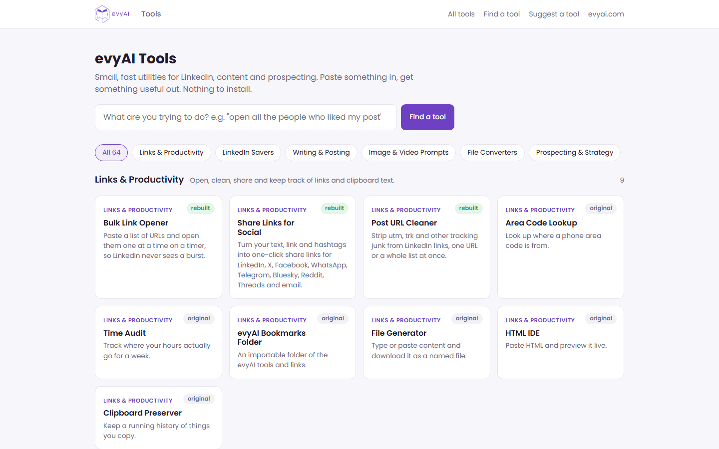evyAI Tools: 64 Utilities in One Hub screenshot