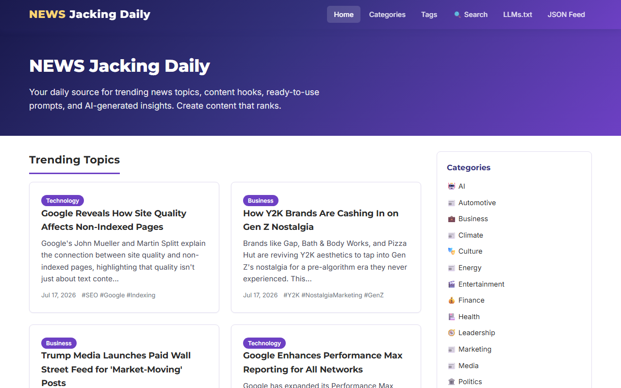 NewsJackingDaily.com screenshot