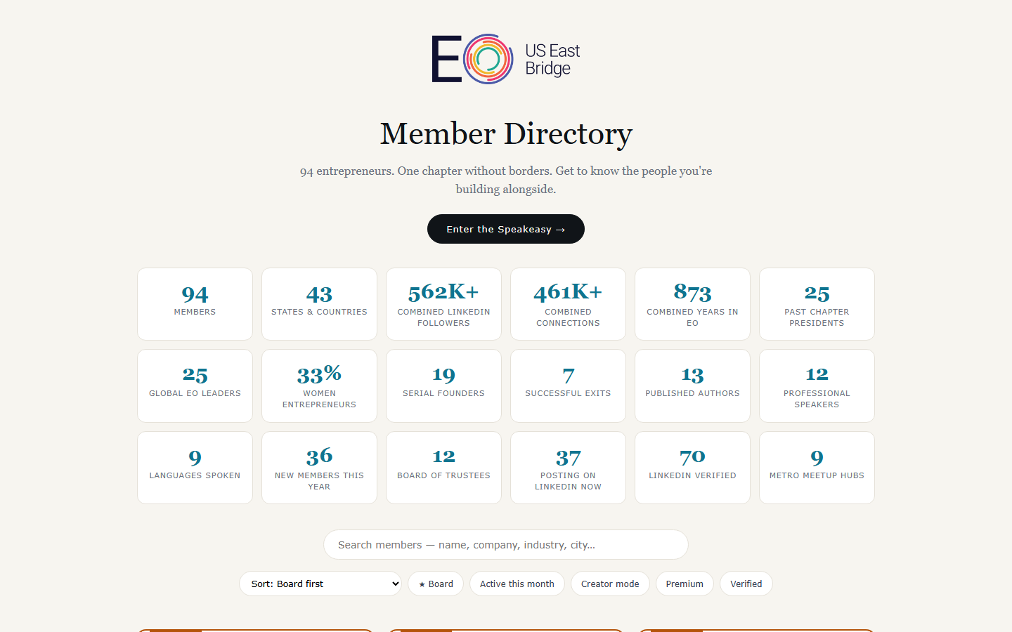 EO US East Bridge Member Directory screenshot