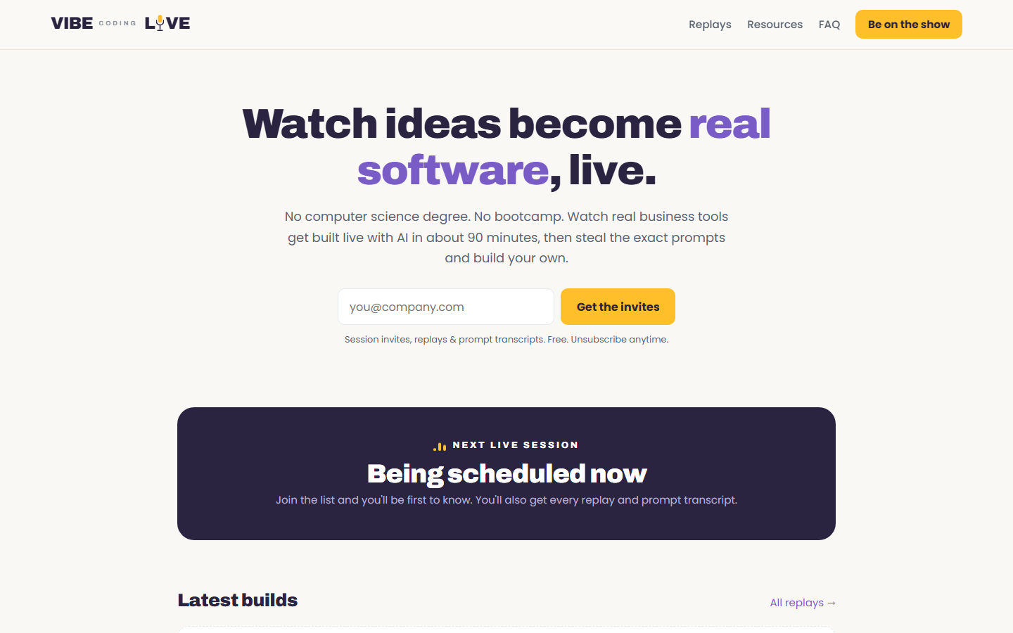 VibeCodingLive.com screenshot