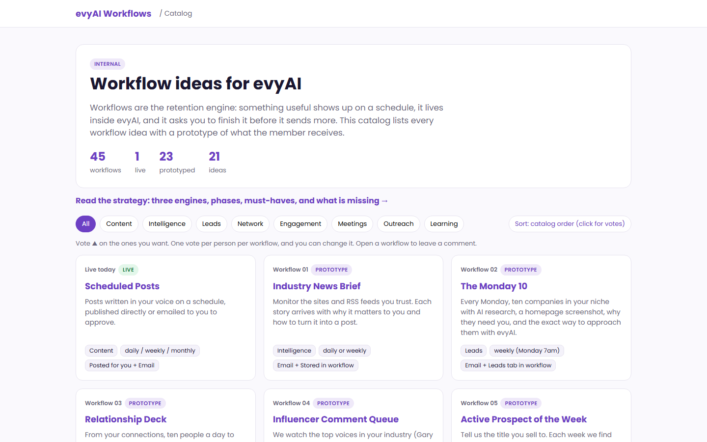 evyAI Workflow Catalog screenshot